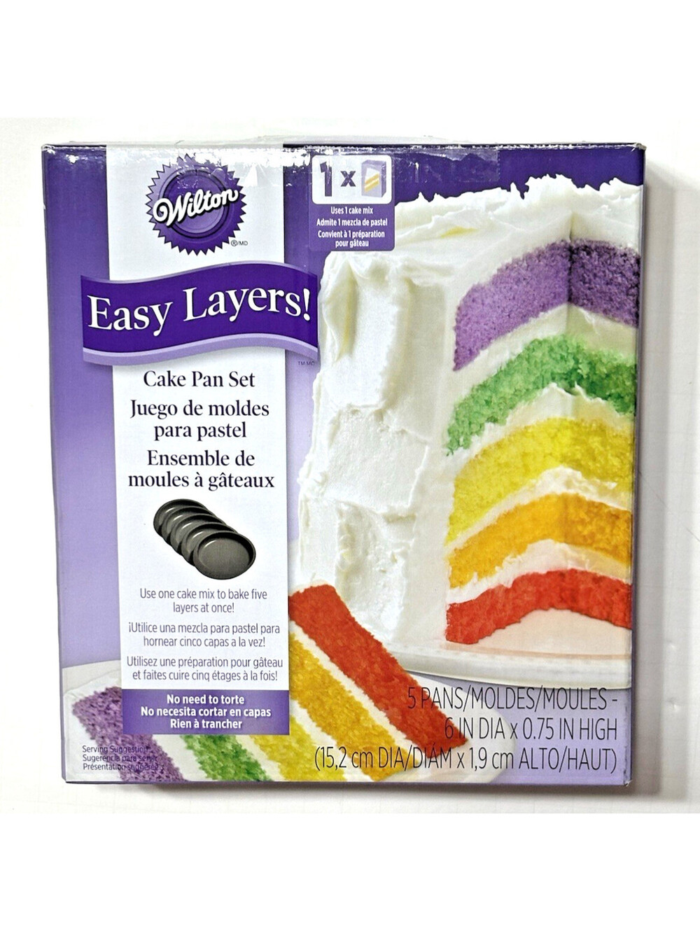 Wilton Easy Layers Cake Pan Set of 5 - Never Used - 2105-0112 6"x 0.75"